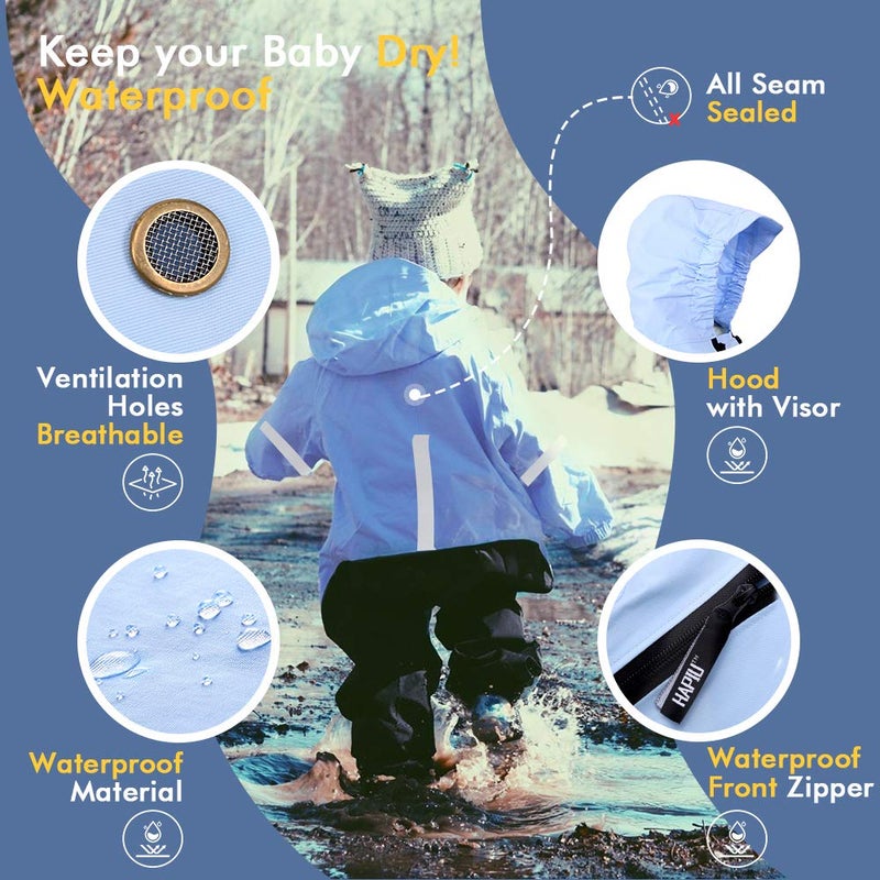 HAPIU Kids Toddler Rain Suit Muddy Buddy Waterproof Coverall,Blue,12M,Upgraded - Image 2